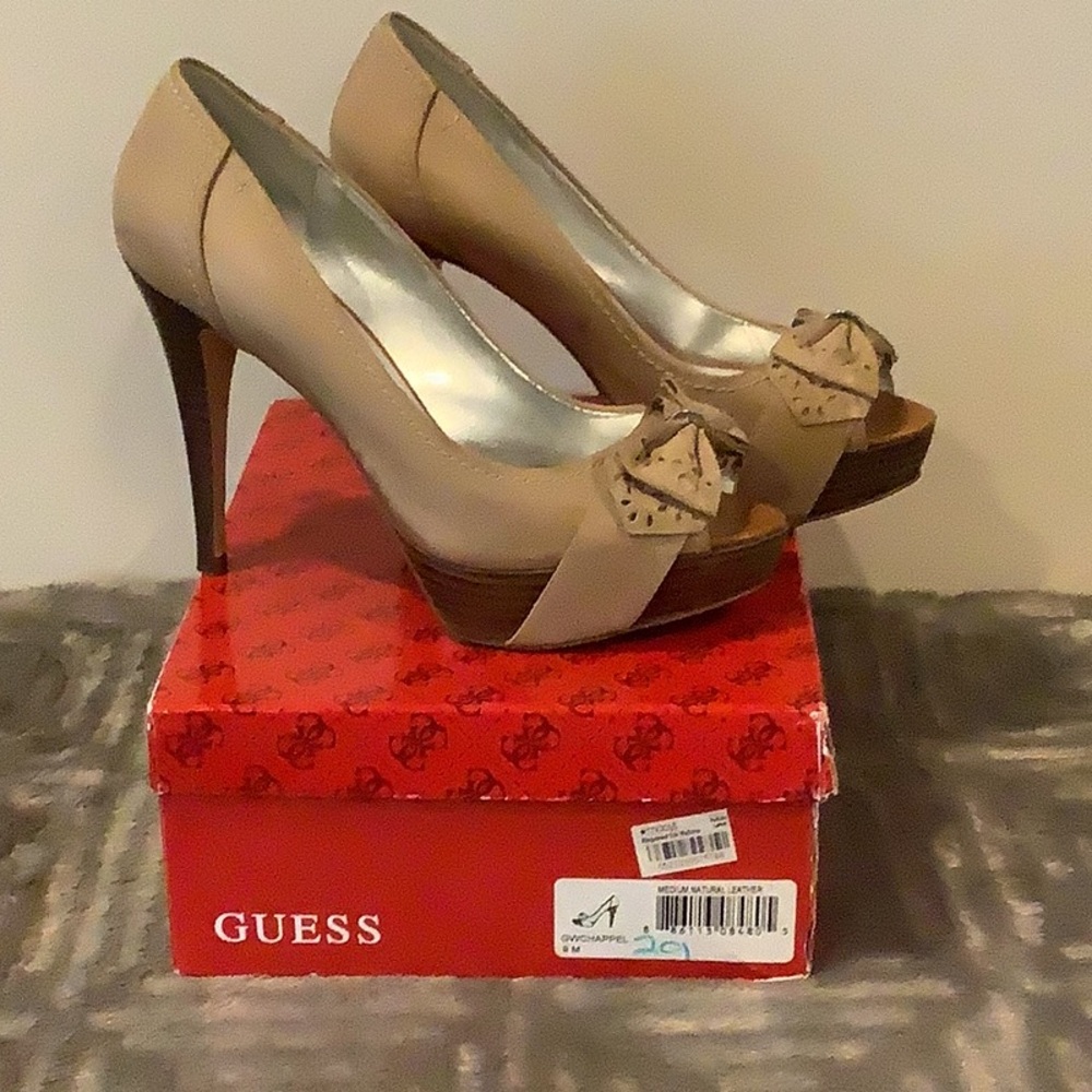 Guess Tan Stiletto Heels with Bow Detail